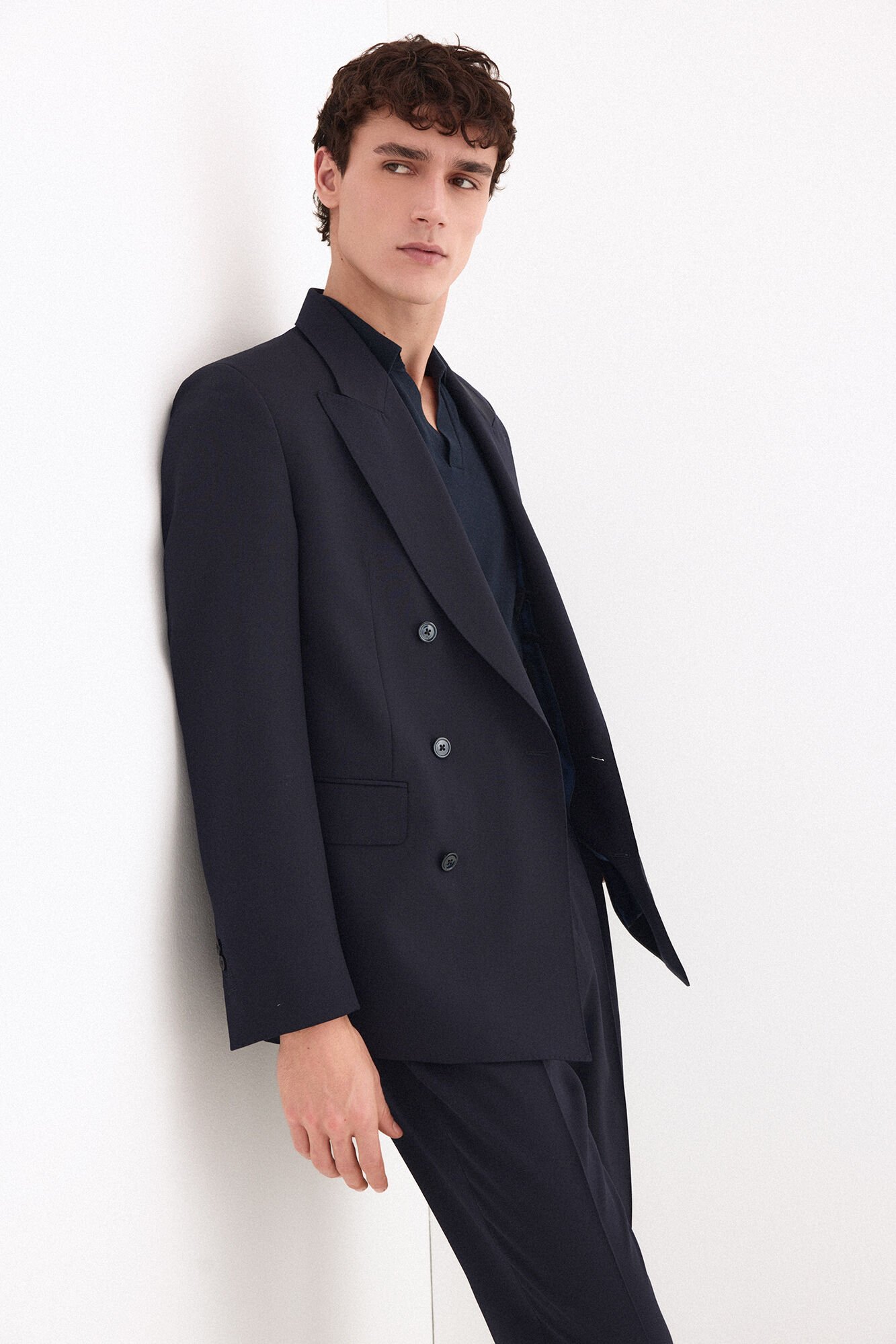 Pedro del Hierro Blazer cruzado slim em canvas bi-stretch