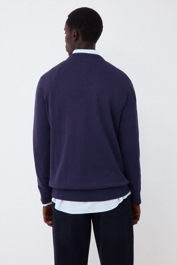 Pedro del Hierro Premium cotton fine knit V-neck jumper Blue