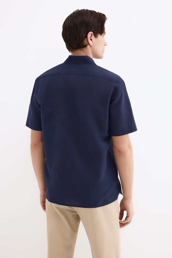 Pedro del Hierro Linen cotton plain shirt Blue