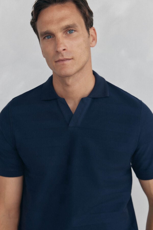 Pedro del Hierro Jacquard textured polo shirt Blue