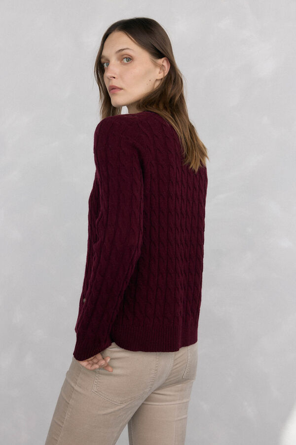 Pedro del Hierro Merino wool cross-knit knit sweater Burgundy