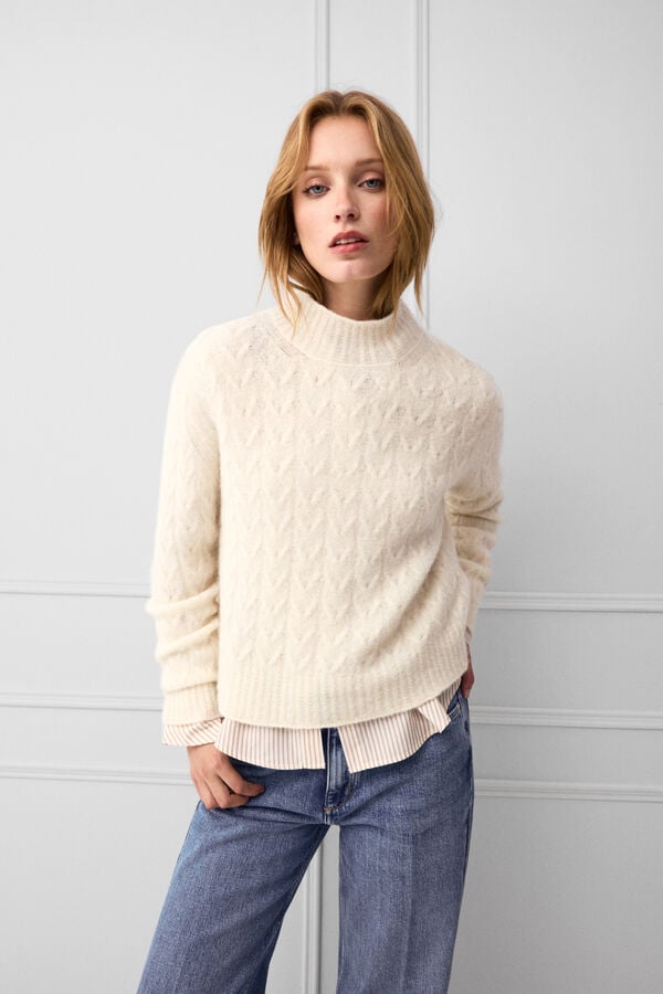 TFP by Tamara Falc&oacute; Mini cross-knit cropped jumper Ecru