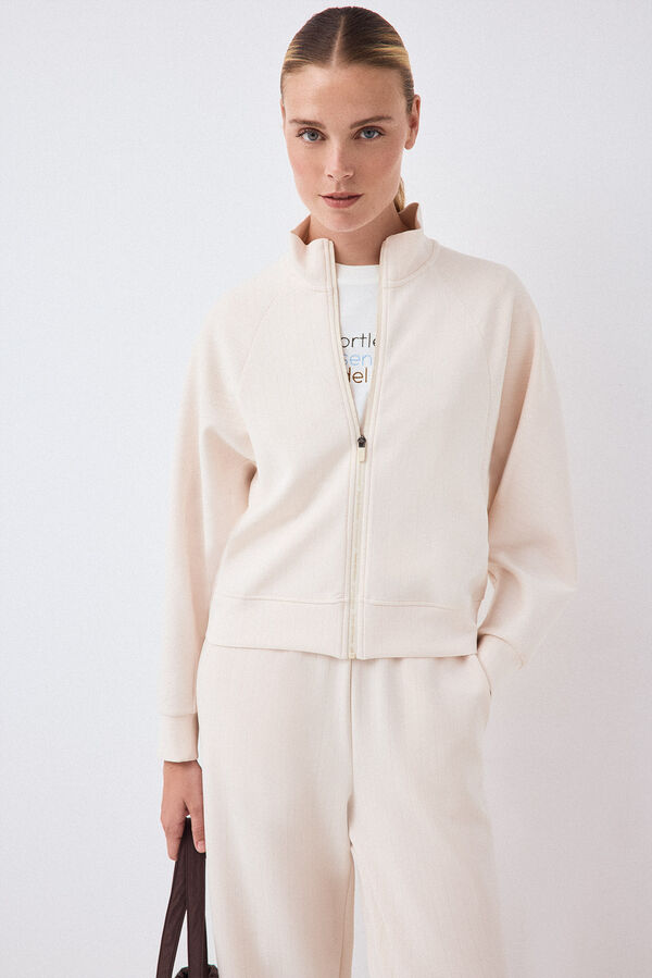 Pedro del Hierro Striped soft touch sweatshirt Ecru
