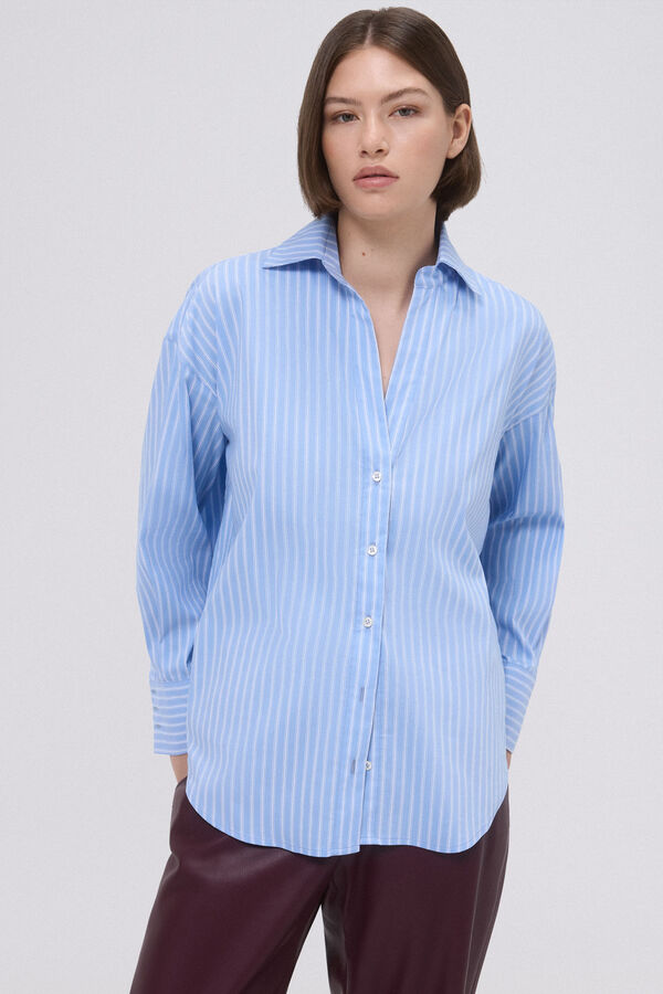 Pedro del Hierro Long striped poplin shirt Blue