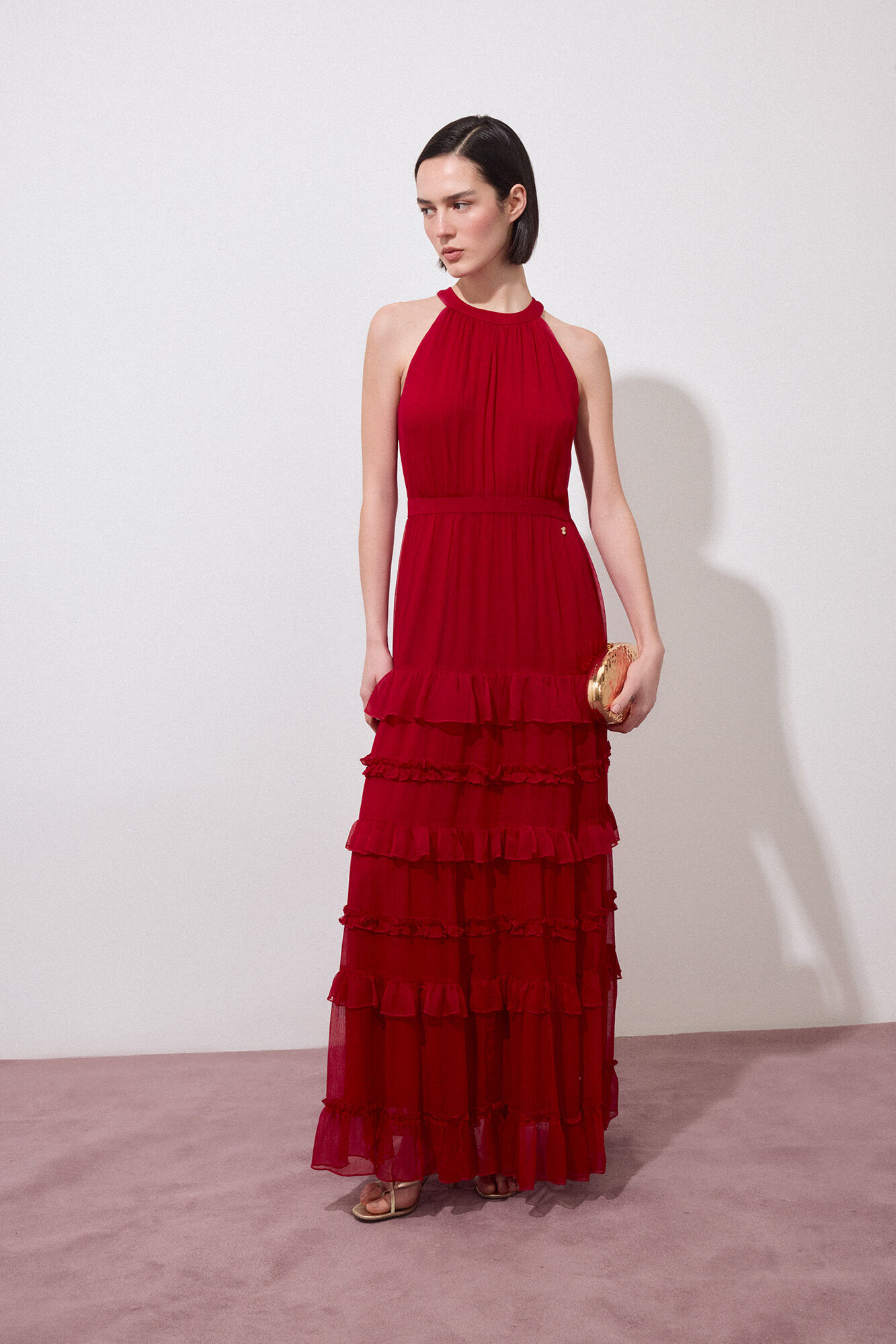 Pedro del Hierro Long halterneck ruffle dress