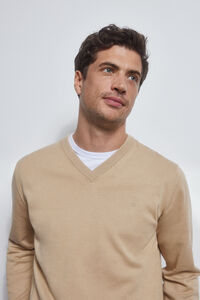 Pedro del Hierro Essential cotton V-neck jumper Beige