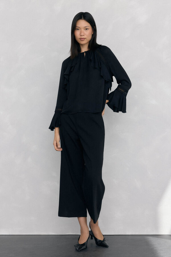 Pedro del Hierro Ruffled lace blouse Black
