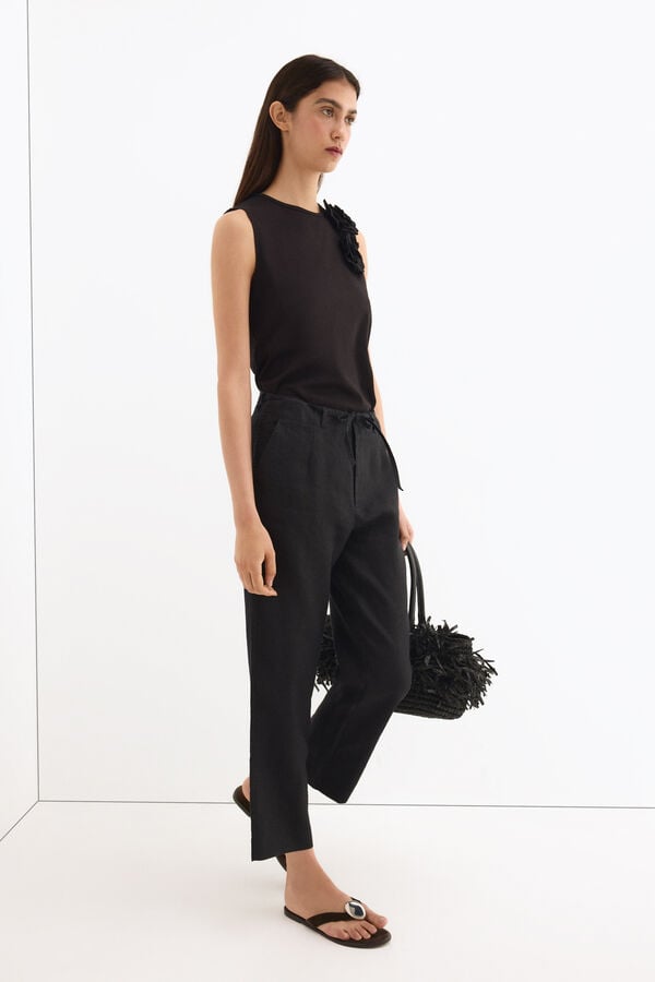 Pedro del Hierro Sleeveless T-shirt with shoulder appliqu&eacute; Black