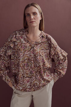 Pedro del Hierro Printed flounced blouse Beige