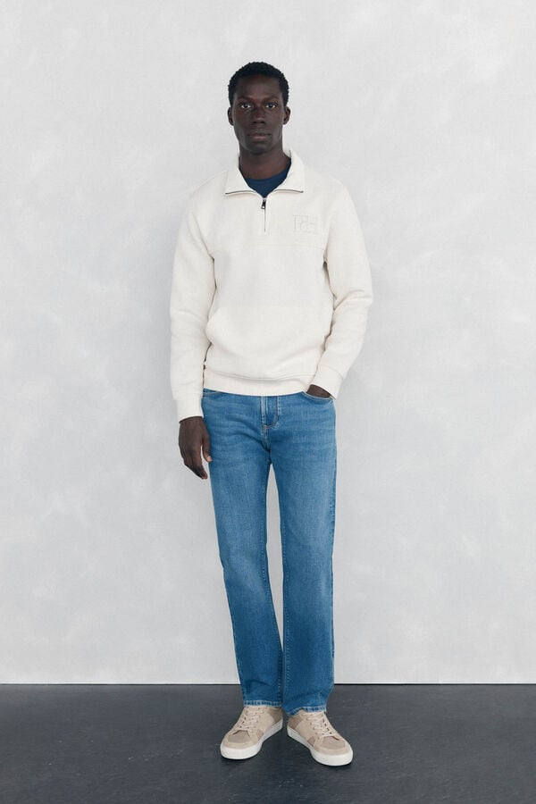 Pedro del Hierro Technical fabric zip-neck sweatshirt Beige