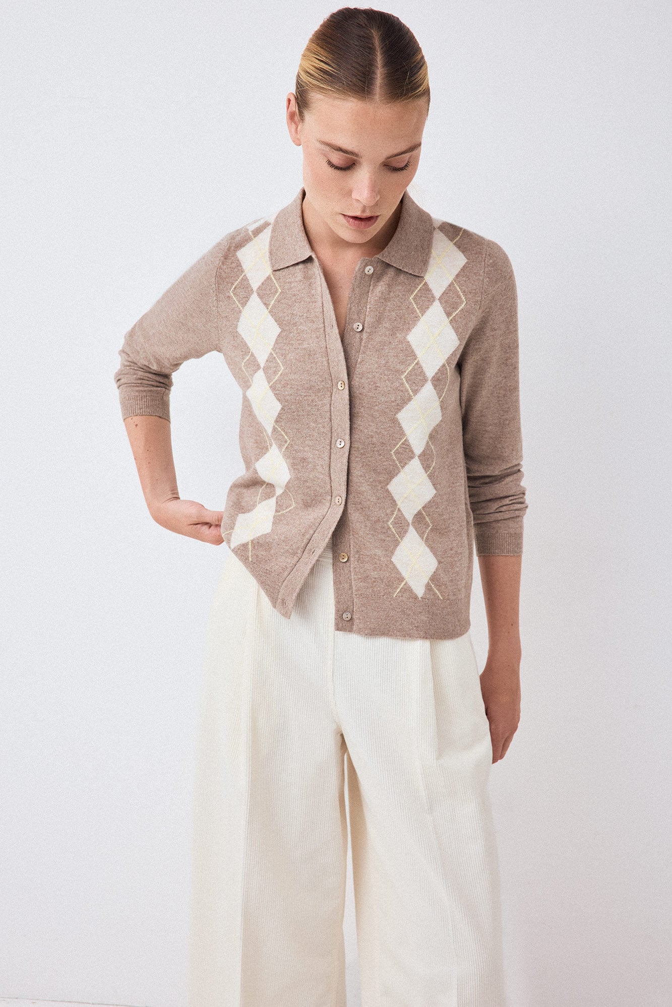 Pedro del Hierro Diamond intarsia polo neck jacket