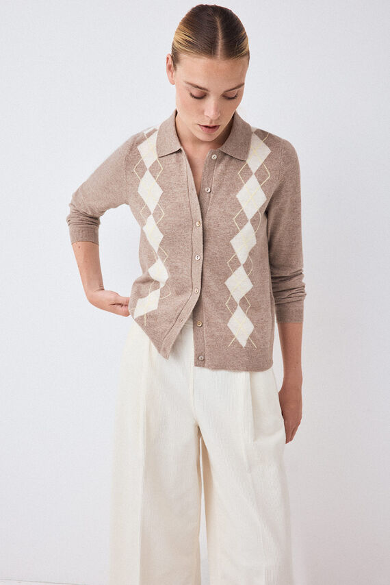 Chaqueta cuello polo intarsia rombos