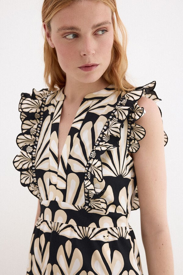 Pedro del Hierro Vestido de algod&atilde;o com folhos Beige