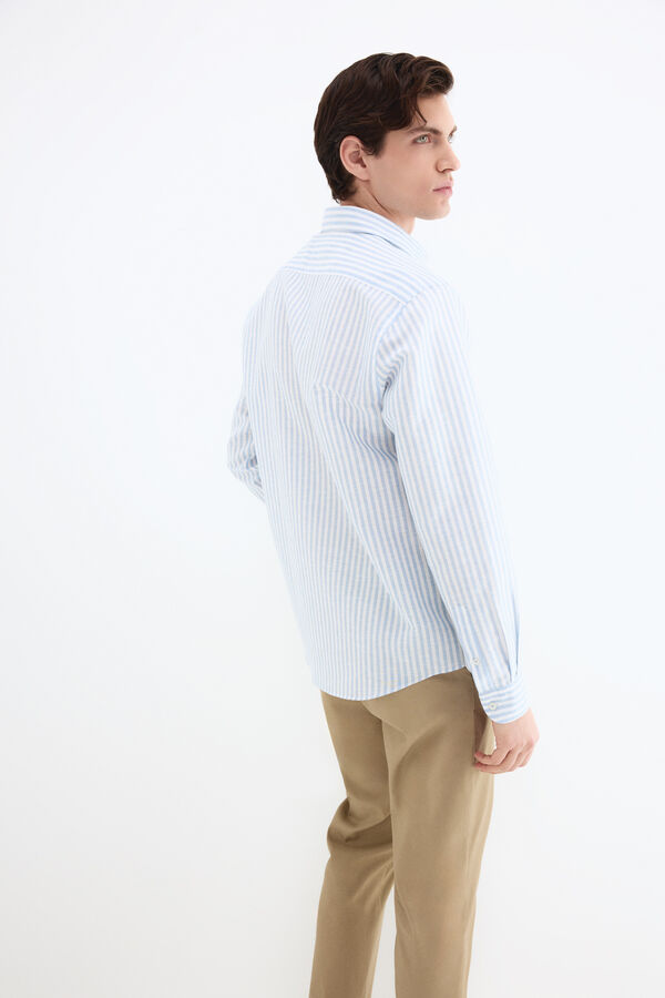 Pedro del Hierro Linen striped easy-iron dress shirt Blue