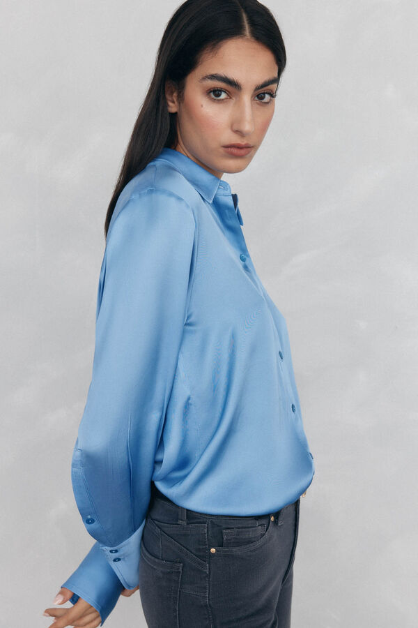 Pedro del Hierro Plain satin shirt Blue