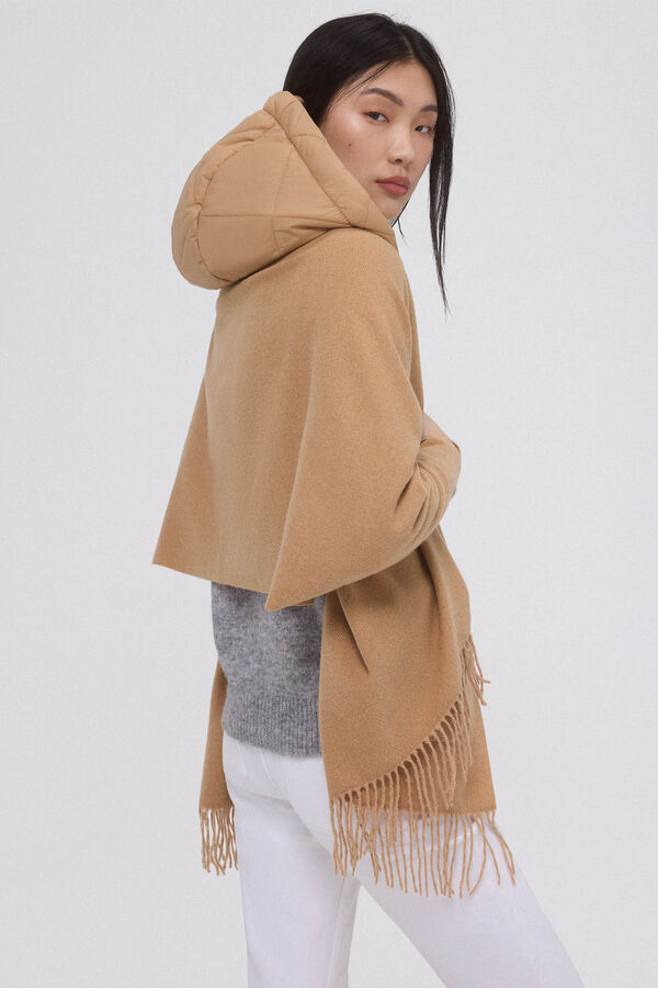 Pedro del Hierro Fringe poncho with hood and pockets Beige