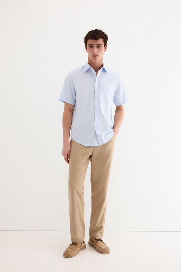 Pedro del Hierro Plain non-iron short sleeve shirt Blue