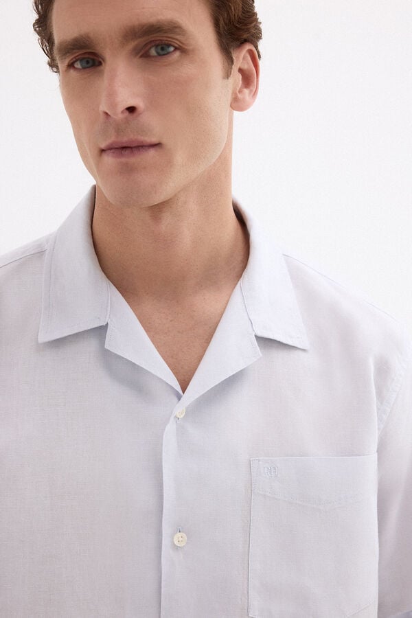 Pedro del Hierro Linen cotton short sleeve shirt Blue