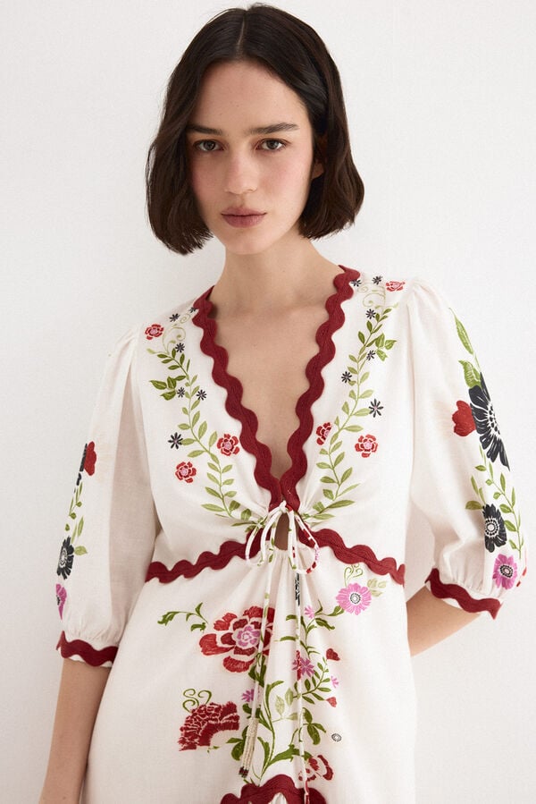 TFP by Tamara Falc&oacute; Vestido comprido estampado Branco