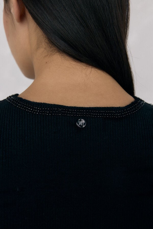 Pedro del Hierro Jersey-knit vest with embroidered fringes Black