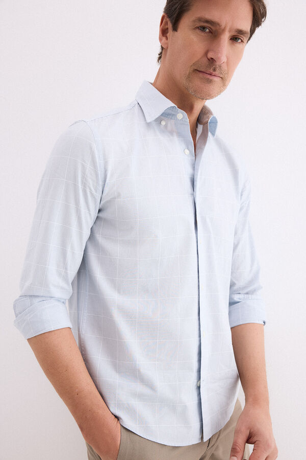 Pedro del Hierro Poplin textured checked shirt Blue