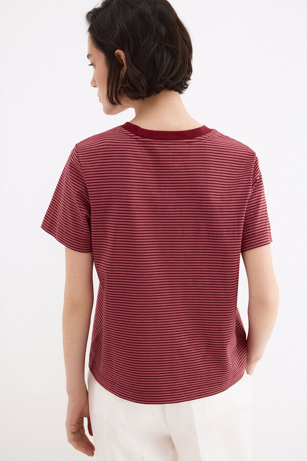 Pedro del Hierro Striped short sleeve T-shirt Burgundy