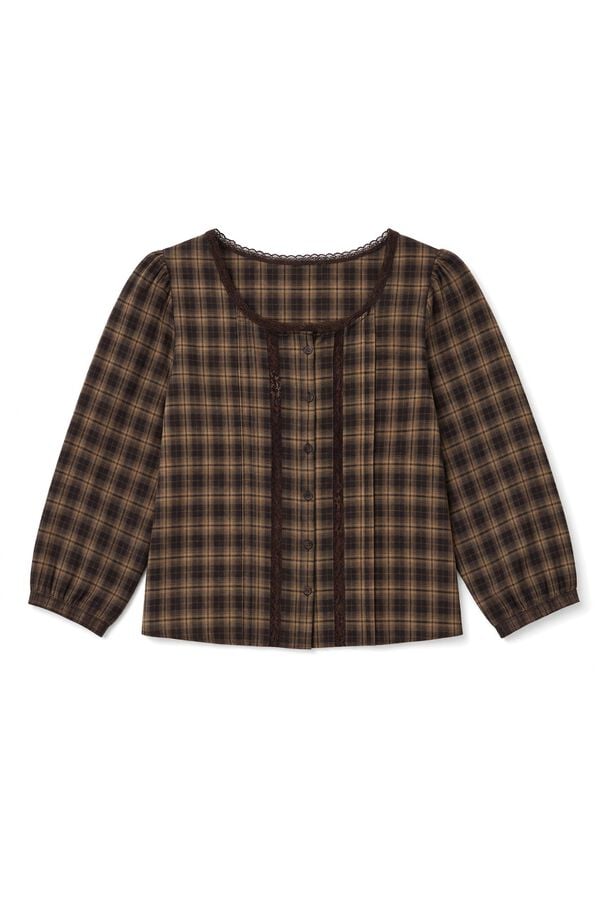 Slowlove Blusa cuadros Estampado marr&oacute;n