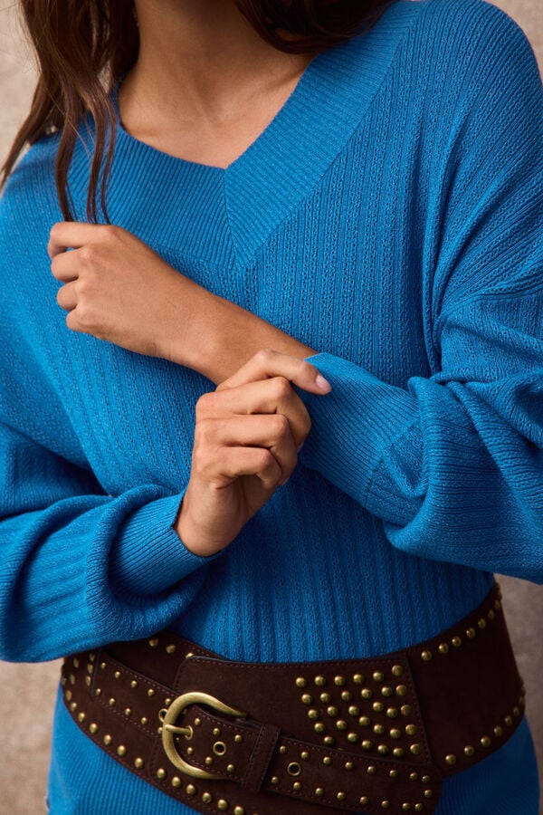 Slowlove V-neck openwork jumper Blue
