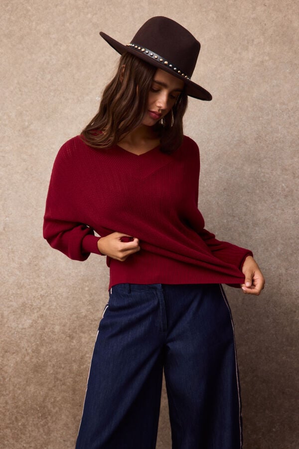 Slowlove Jersey calado pico Rojo
