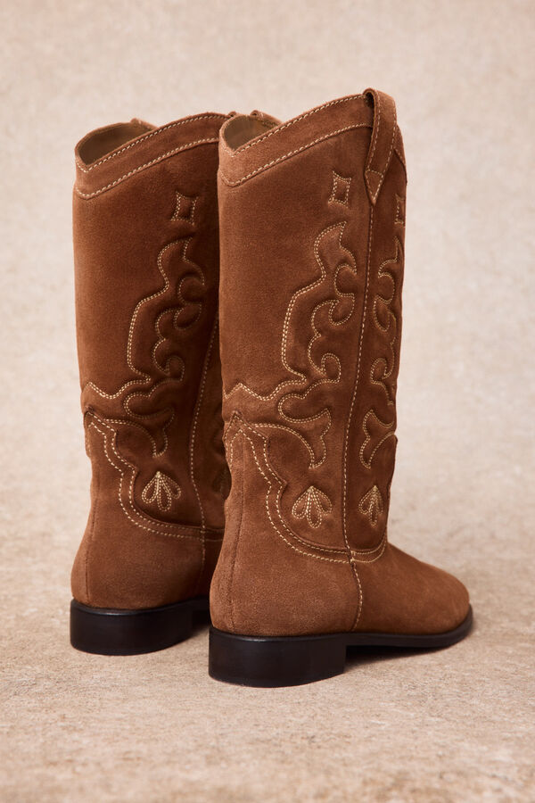 Slowlove Leather topstitched boot Nude
