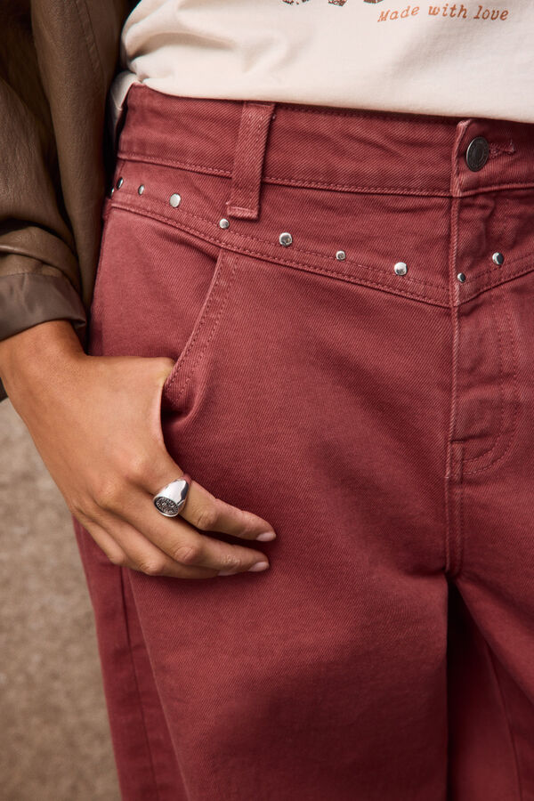 Slowlove Jeans com tachas Vermelho