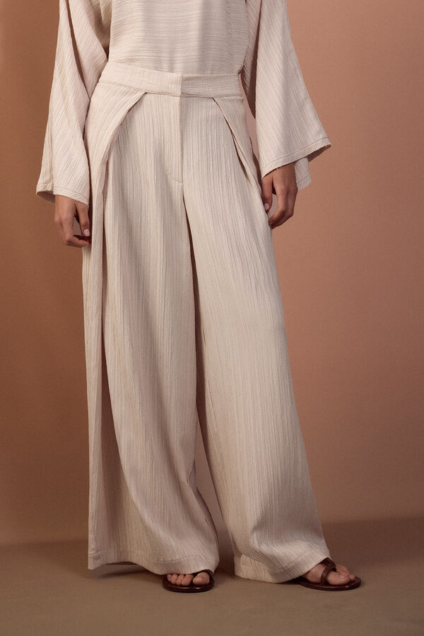 Slowlove Pantal&oacute;n de punto calado ancho Marfil