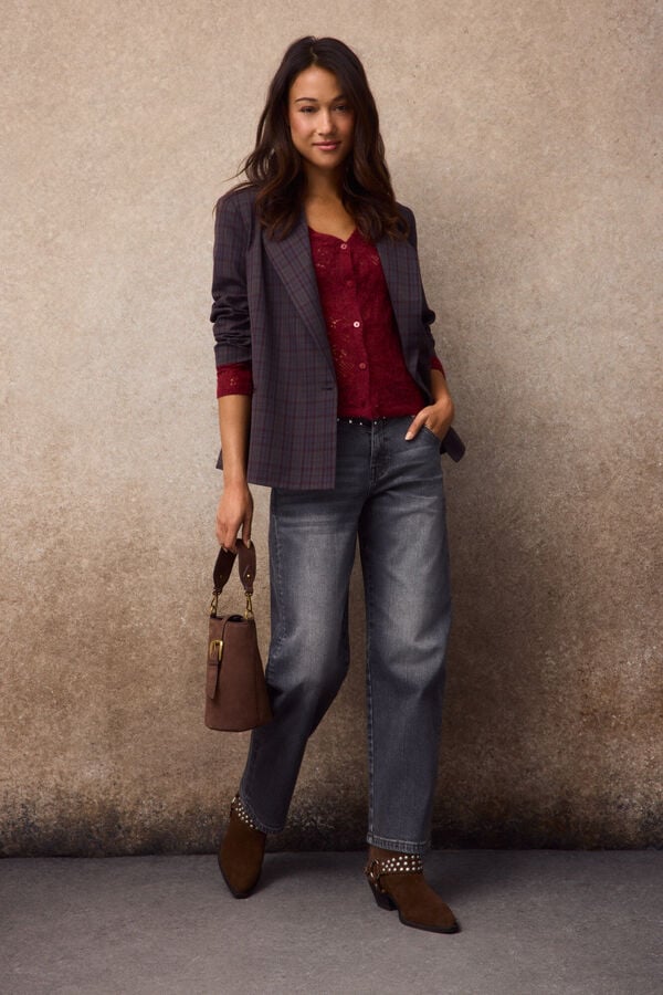 Slowlove Openwork fine knit cardigan Red