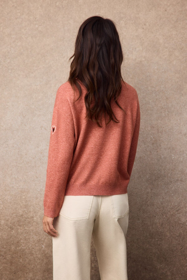 Slowlove Heart embroidered jumper Coral