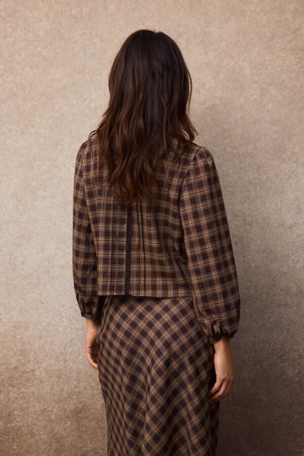 Slowlove Blusa cuadros Estampado marr&oacute;n