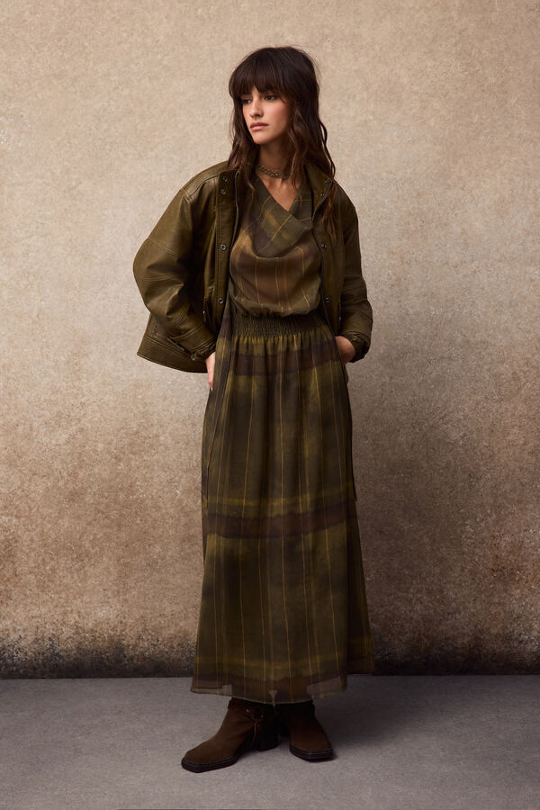 Slowlove Draped long dress Printed green