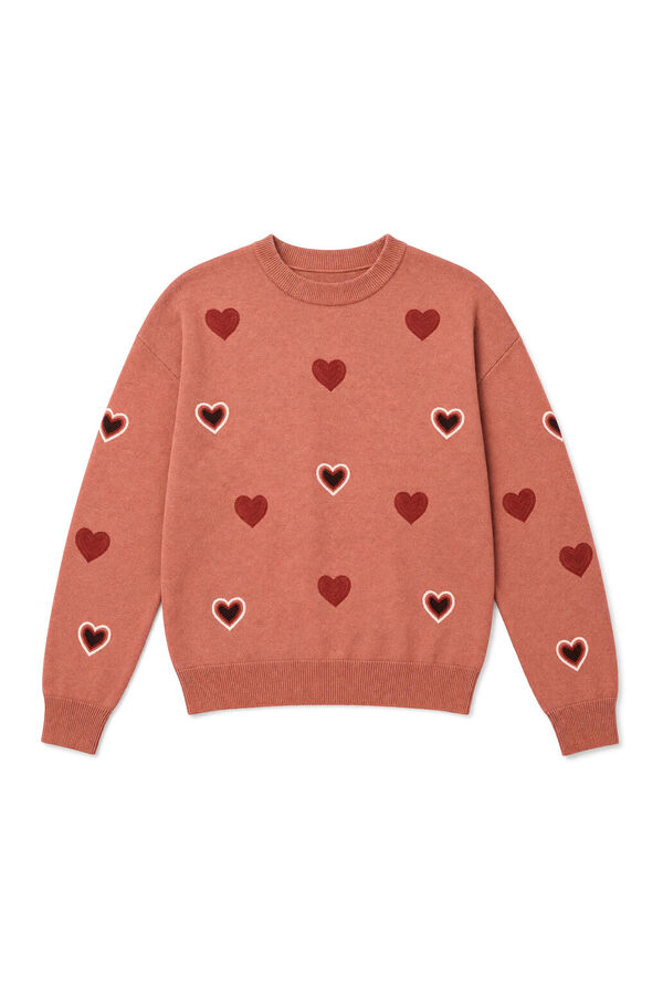 Slowlove Heart embroidered jumper Coral
