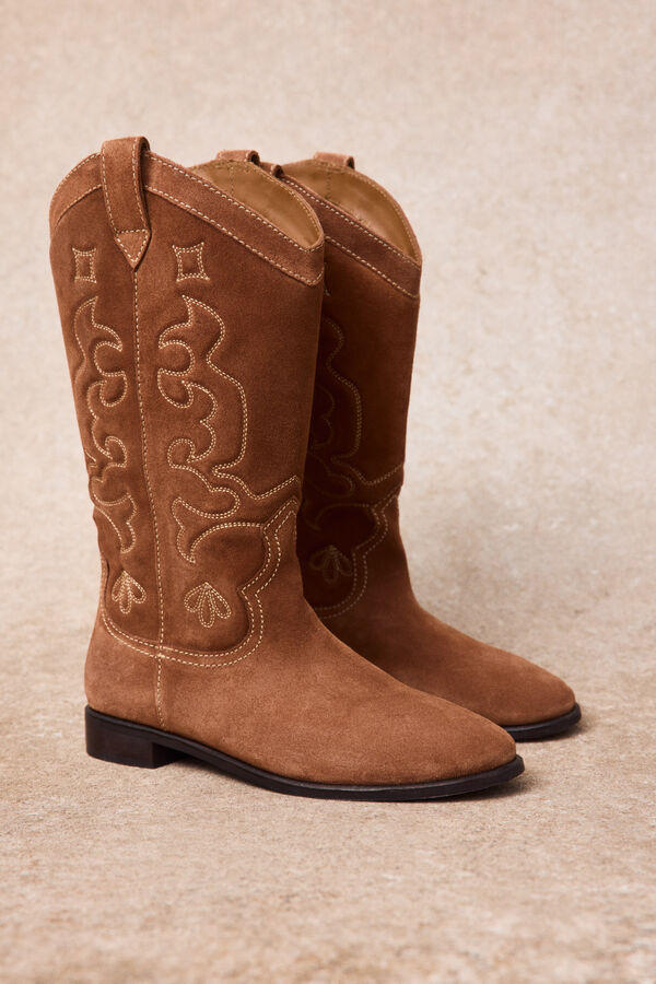 Slowlove Leather topstitched boot Nude