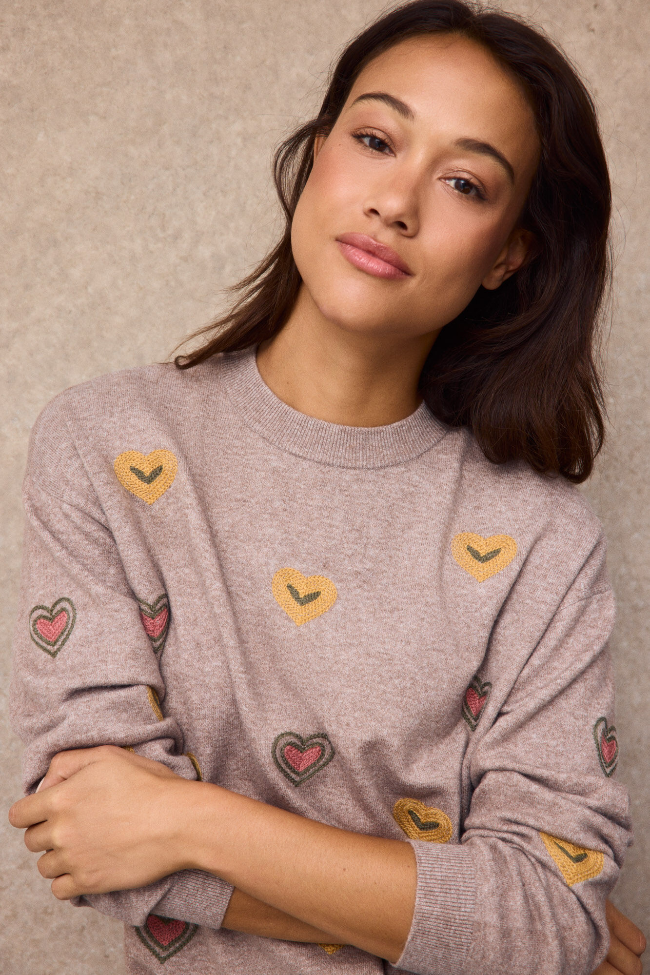 Slowlove Camisola bordados cora&ccedil;&otilde;es