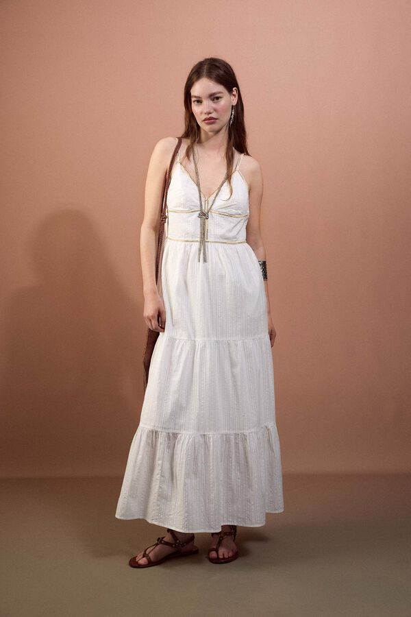 Slowlove Vestido com bordados coloridos Ecru