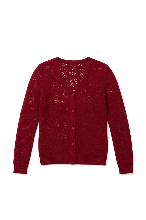 Slowlove Openwork fine knit cardigan Red