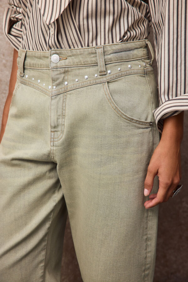 Slowlove Jeans com tachas Castanho