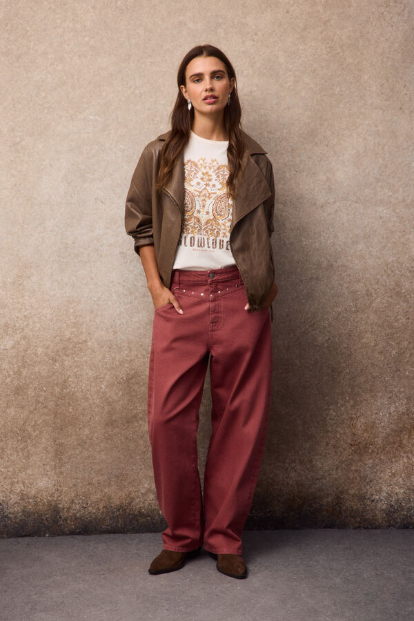 Slowlove Jeans com tachas Vermelho