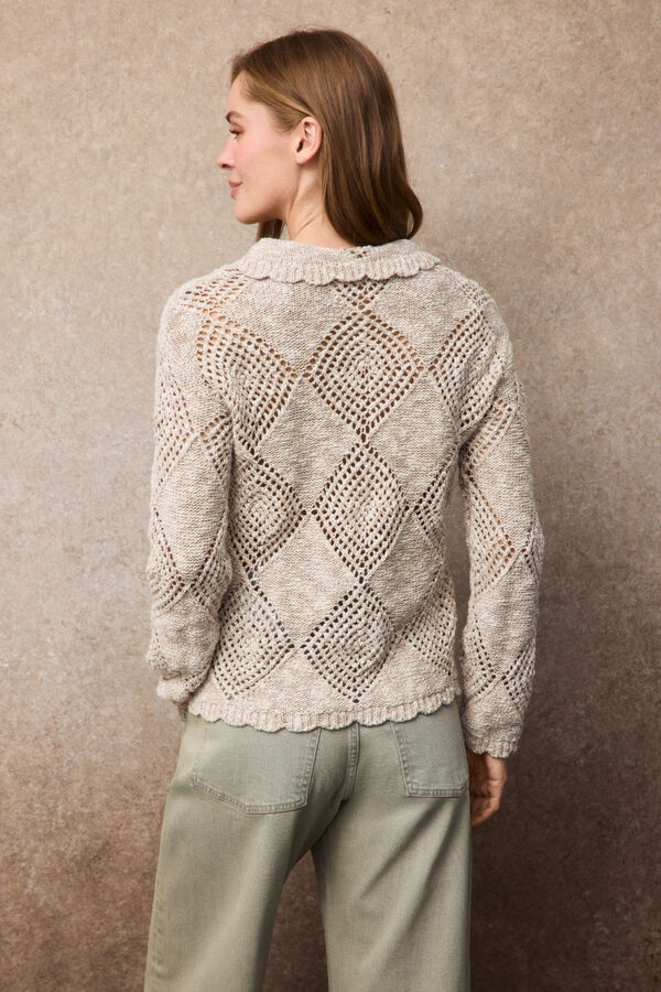 Slowlove Camisola de malha crochet Tostado