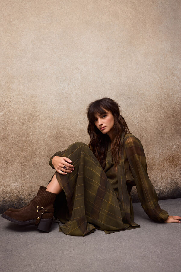 Slowlove Split leather stirrup ankle boot Dark brown