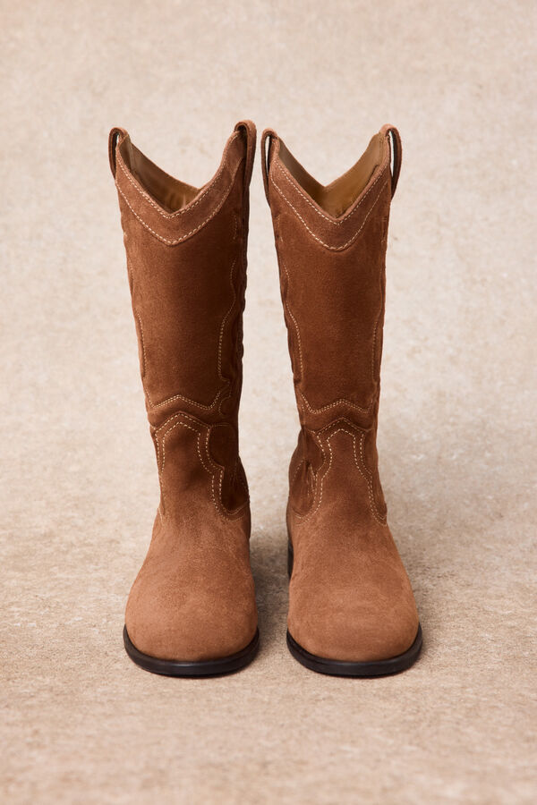 Slowlove Leather topstitched boot Nude