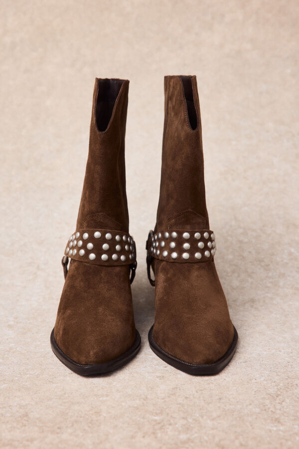 Slowlove Leather stirrup and stud boot Dark brown