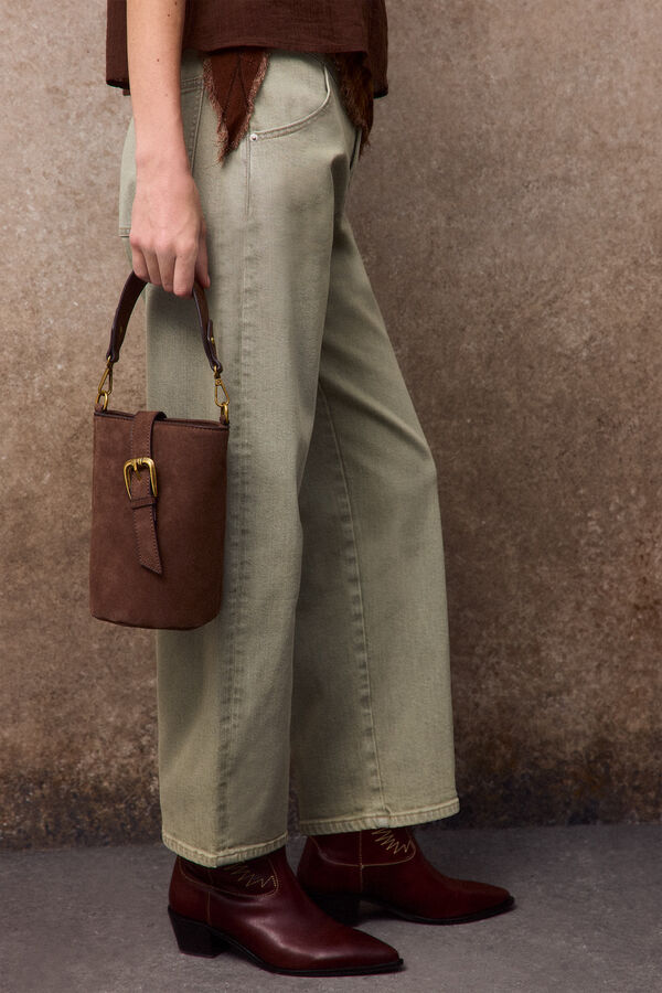 Slowlove Bolso piel saco Marr&oacute;n oscuro