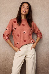 Slowlove Heart embroidered jumper Coral