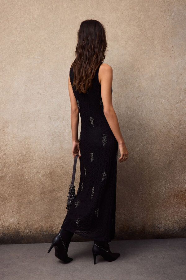 Slowlove Vestido encaje abalorios Negro